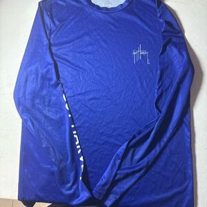 Guy Harvey Blue Splotch Mens Long Sleeve Fishing Sports Tee Shirt Size Small